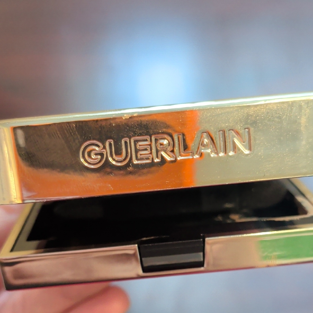 GUERLAIN Gold and Black Compact with Embossed Logo